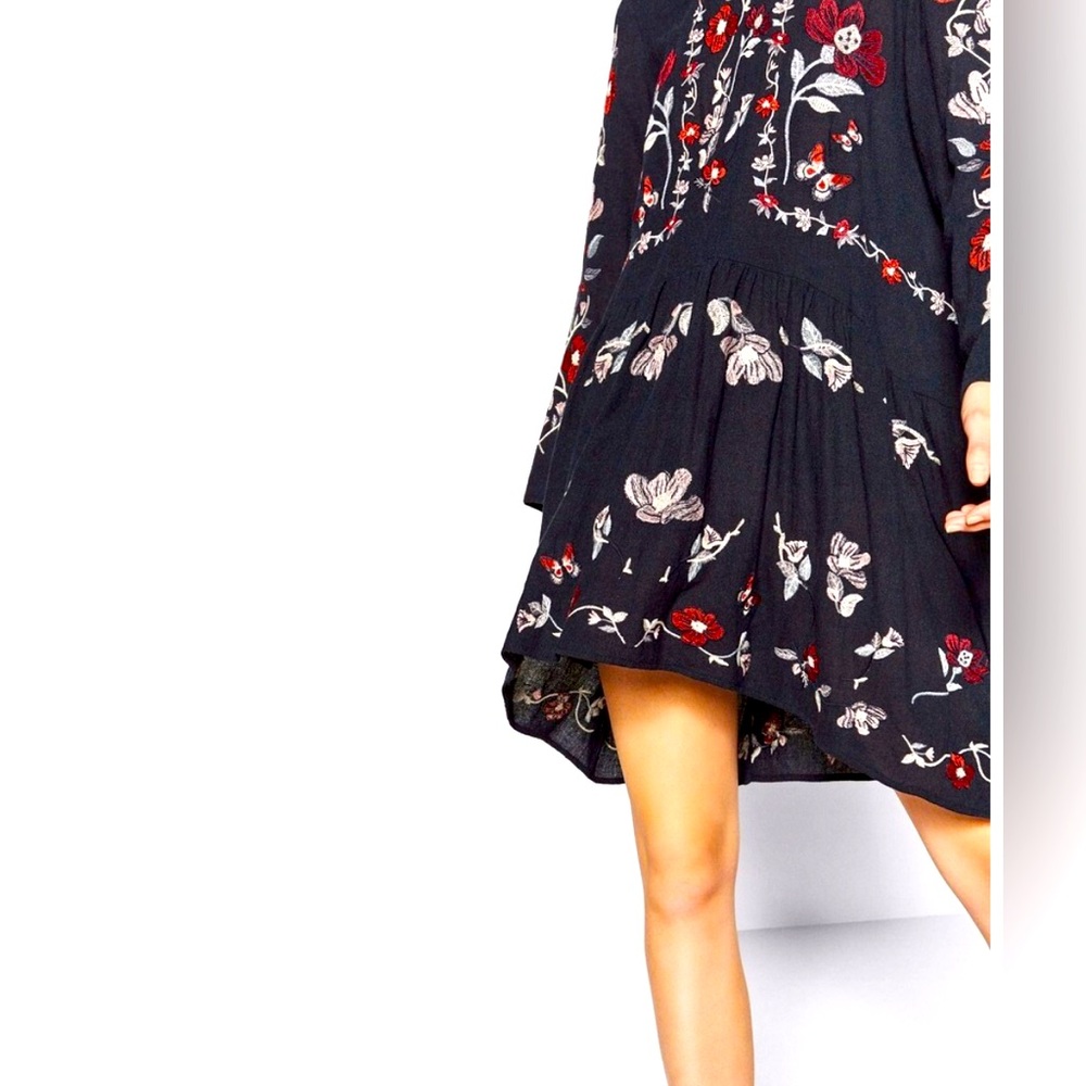 Zara Black Floral Embroidered Long-Sleeve Tunic Dress - Picture 5 of 15